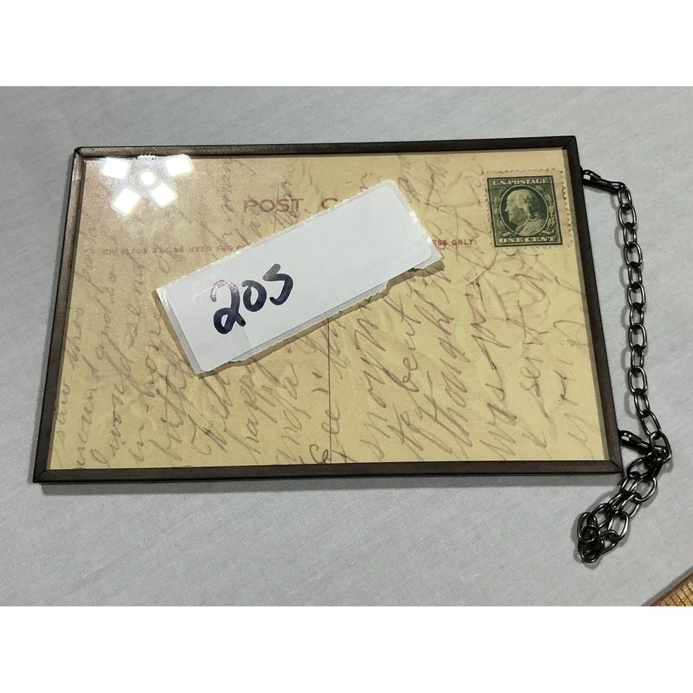 Antique‎ 1910 Rose Postcard Framed Glass Hanging Display Franklin Stamp